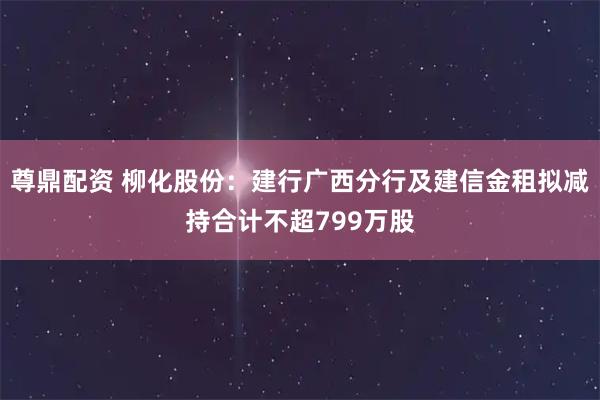 尊鼎配资 柳化股份：建行广西分行及建信金租拟减持合计不超799万股