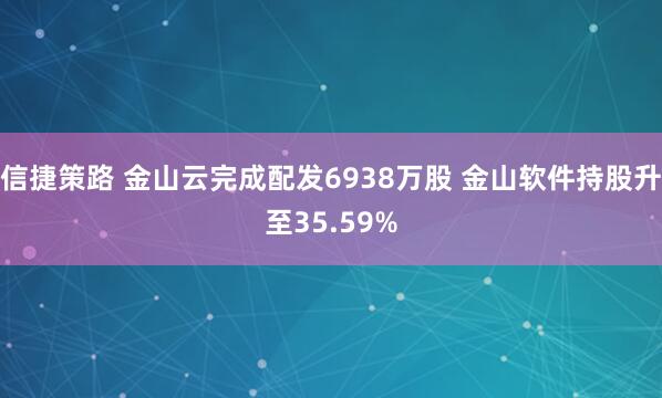 信捷策路 金山云完成配发6938万股 金山软件持股升至35.59%
